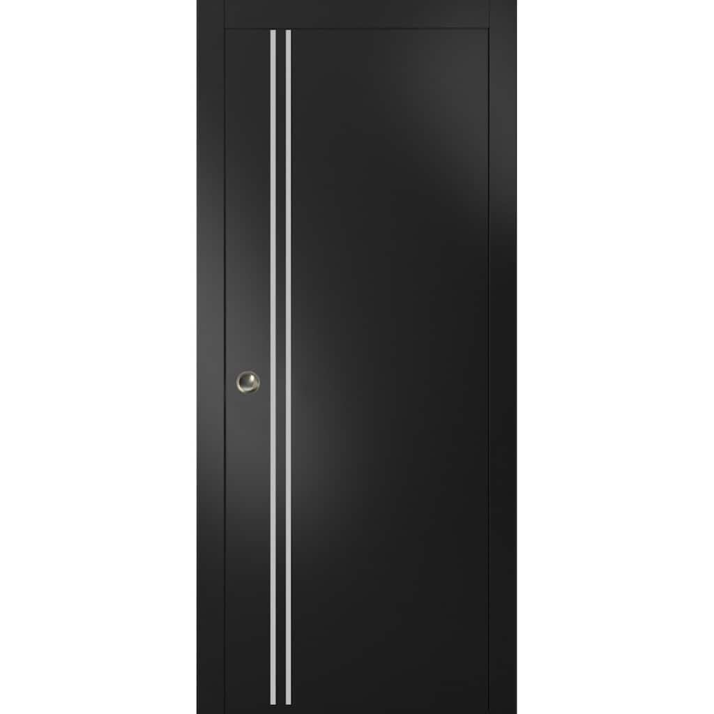French Pocket Door 18x80 with Planum 0310 Matte Black with Kit Trims Rail