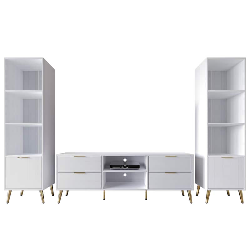 CraftPorch Elegance TV Stand Console with 2 Bookcase Living Room Set - White