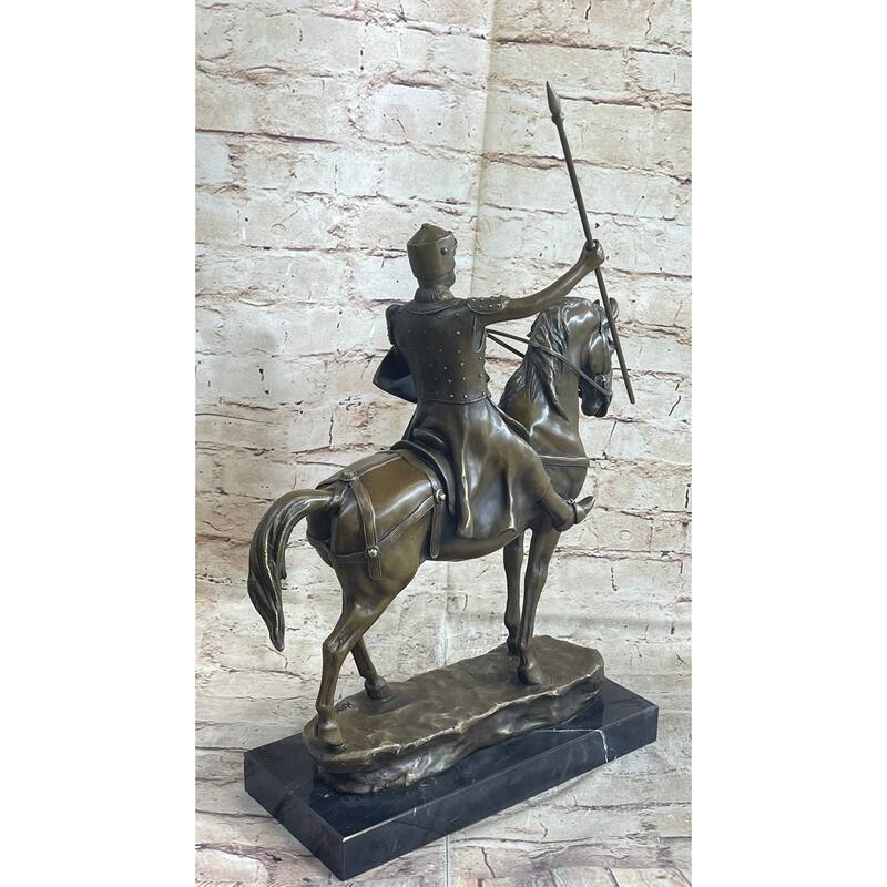 Bronze Sculpture Brave Medieval Knight Warrior Art Deco Original Marble Figurine
