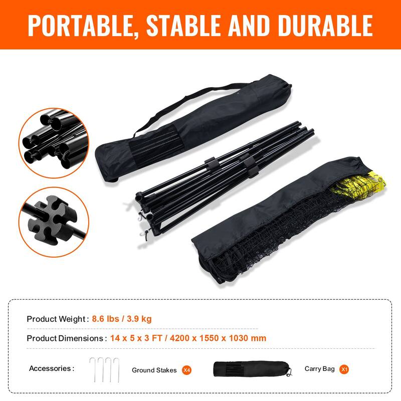 Foldable and Adjustable 14ft Net for Tennis, Pickleball, Volleyball, Badminton Easy Setup