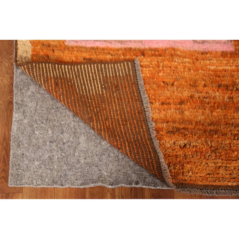 Geometric Orange Moroccan Runner Rug Handmade Wool Carpet - 2'10" x 9'8"