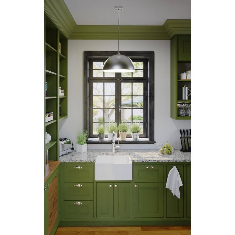 Perimeter Collection One-Light Brushed Nickel Mid-Century Modern Pendant with metal Shade - 15.75 in x 15.75 in x 8.62 in