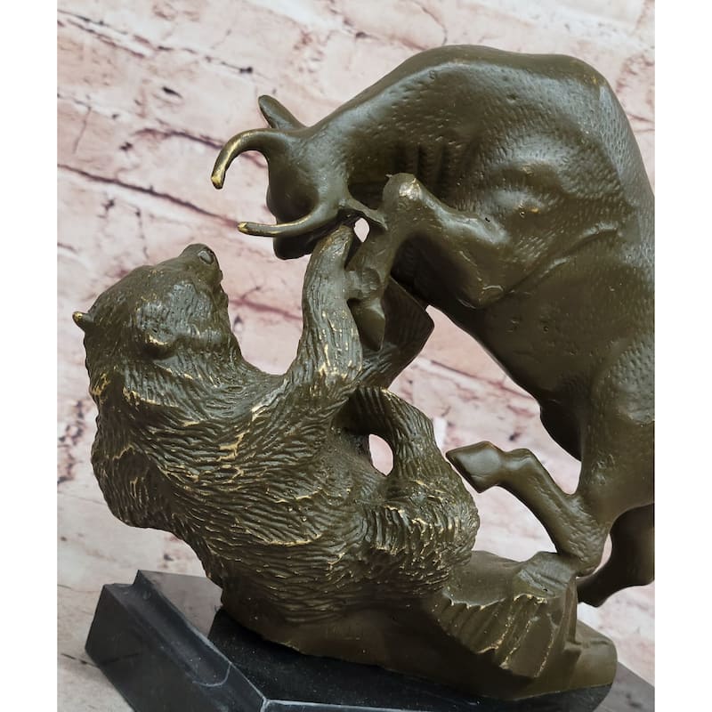 Imitative Bull And Bear Bronze Sculpture - Financial Market Symbol Animal Art