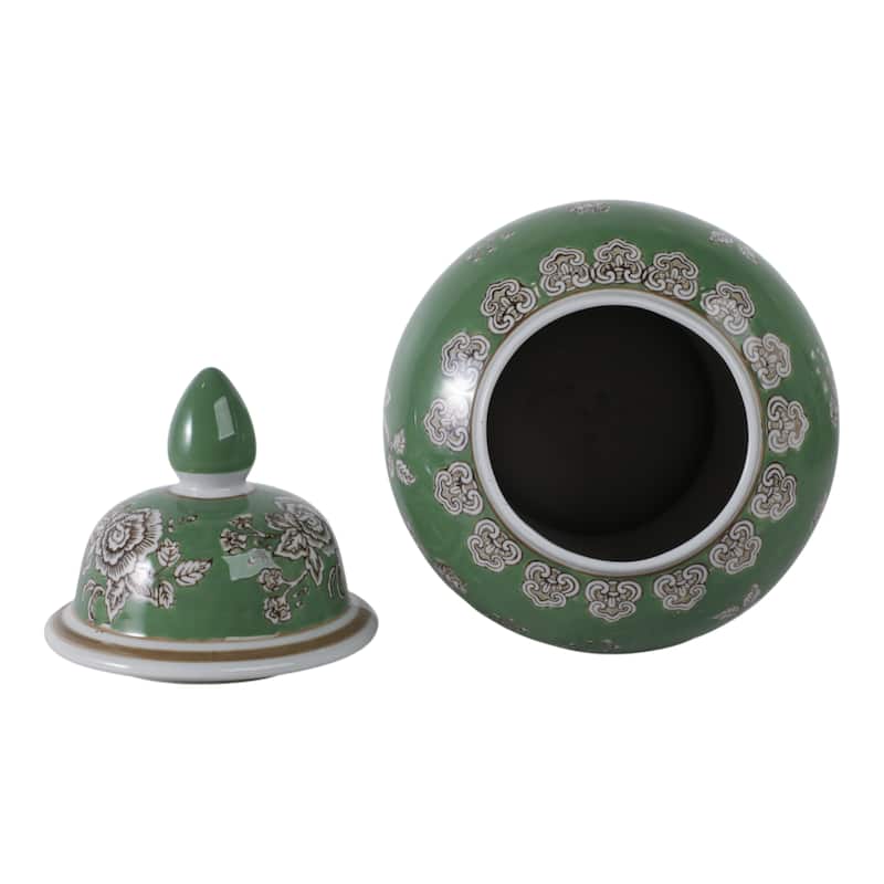 Ceramic Decorative Temple Jar Bird Flower with Lid for Home Decor