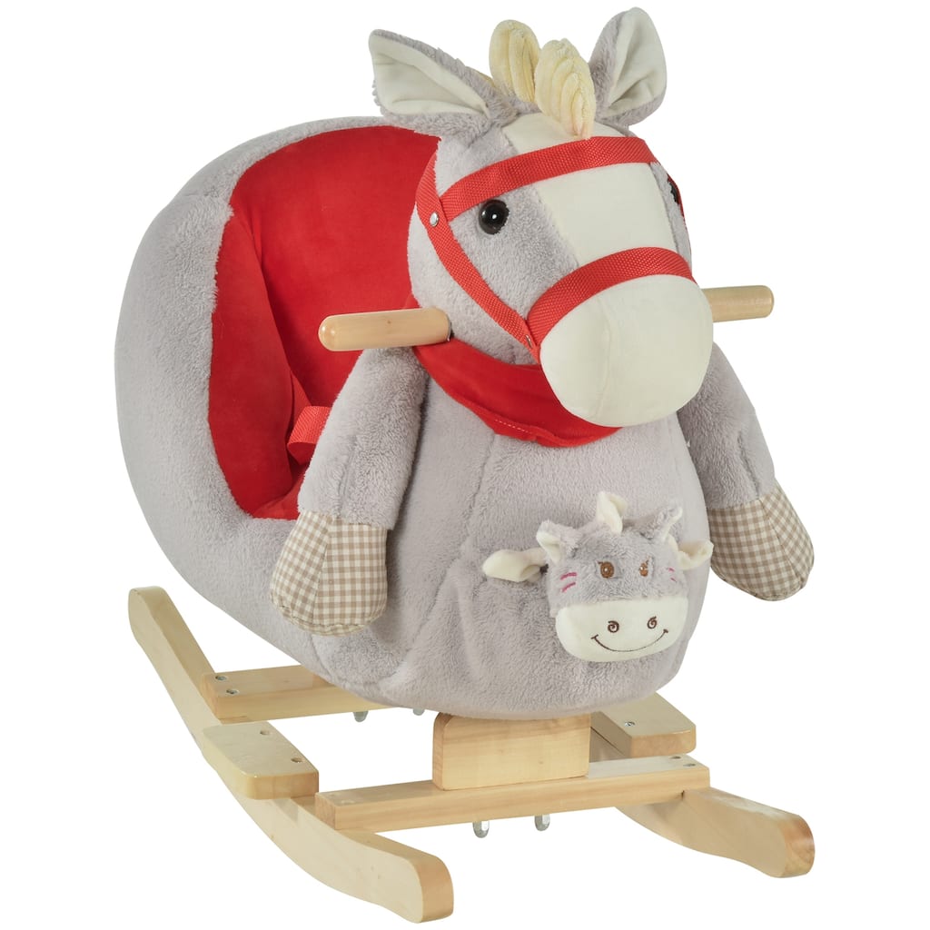 Plush Rocking Horse for Kids with Soothing Lullaby, Soft Fabric, and Safe Wooden Base for Toddler Fun