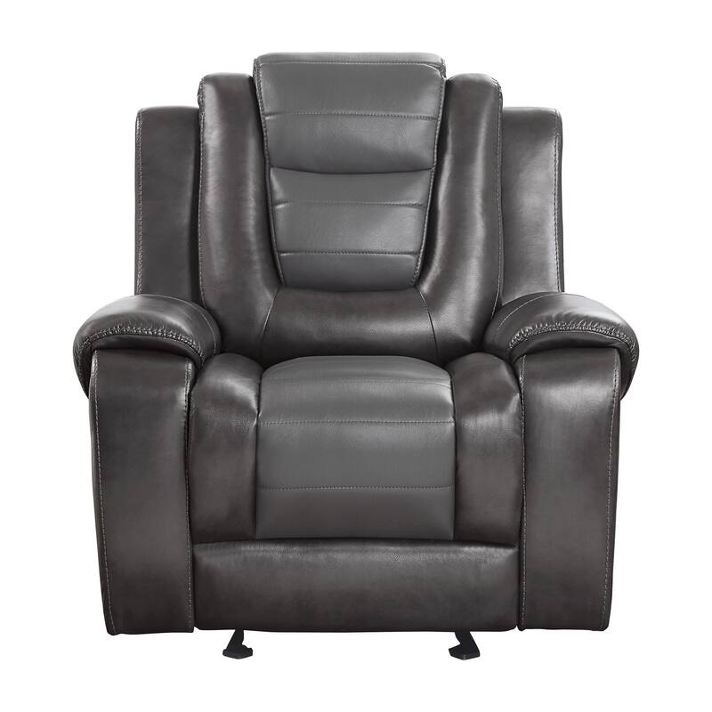 Istro 39 Inch Glider Manual Recliner Chair, 2 Tone Gray Faux Leather