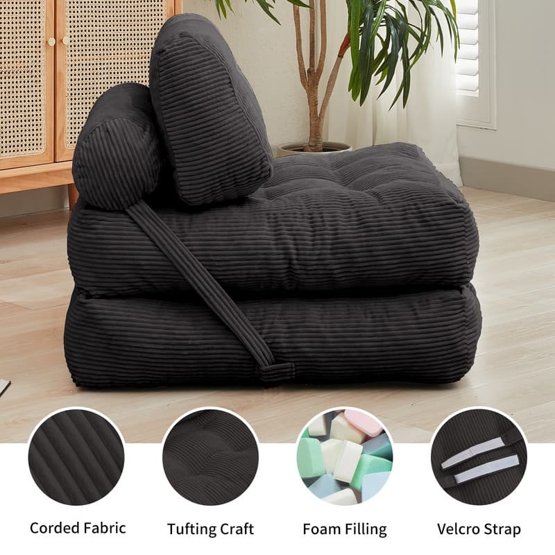 Mixoy W32''/W50'' Corded Velvet Fabric Folding Floor Lazy Futon Sofa Bed