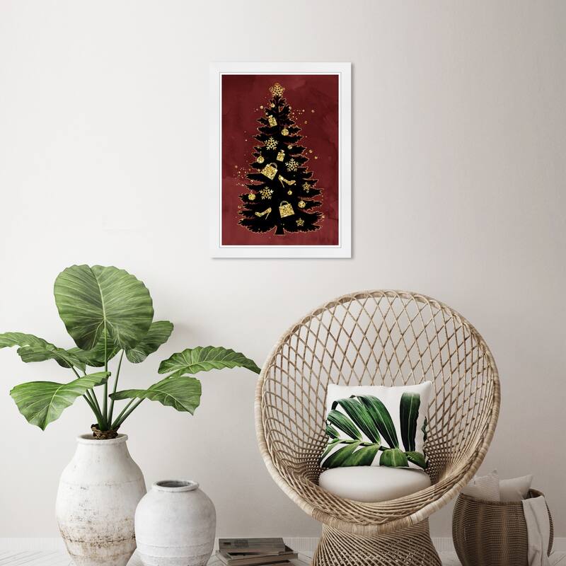 Wynwood Studio Prints Holiday and Seasonal Glam Holiday Tree Gold and Metallic Gold Glam Wall Art Canvas Print - White
