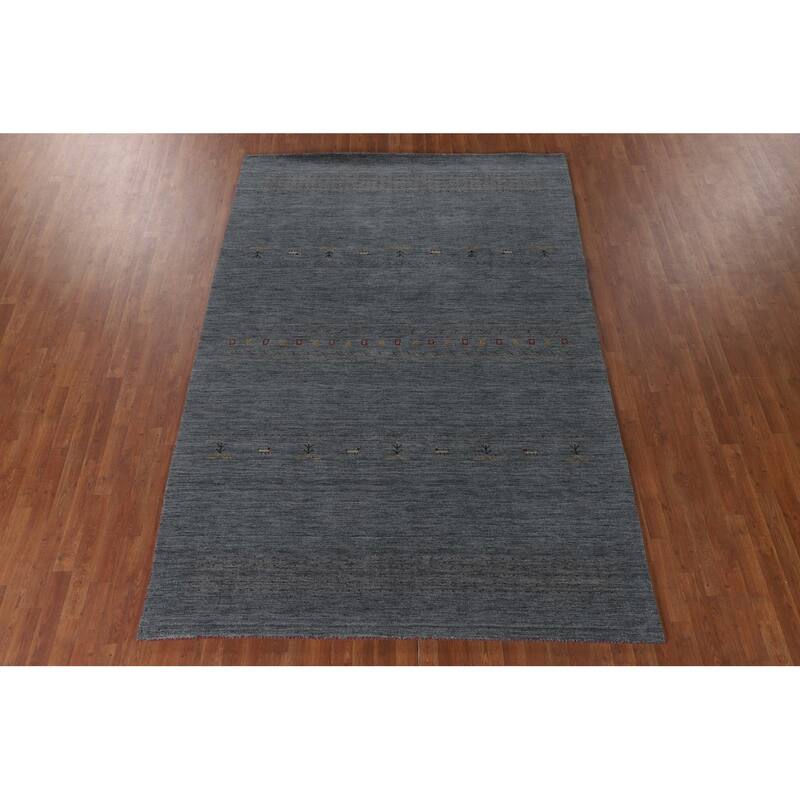 Blue Gabbeh Oriental Area Rug Hand-Knotted Wool Carpet - 6'9"x 9'10"