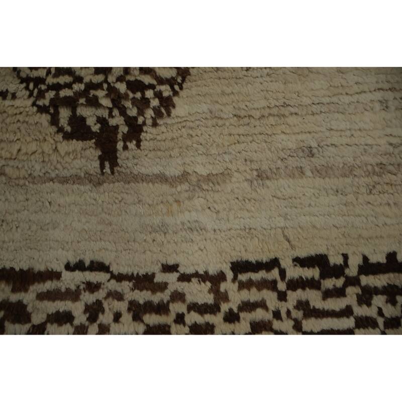 Hand Knotted Oriental 100% Wool Carpet Modern Tribal Beige & Ivories Moroccan Area Rug - 9' 7'' X 6' 8''
