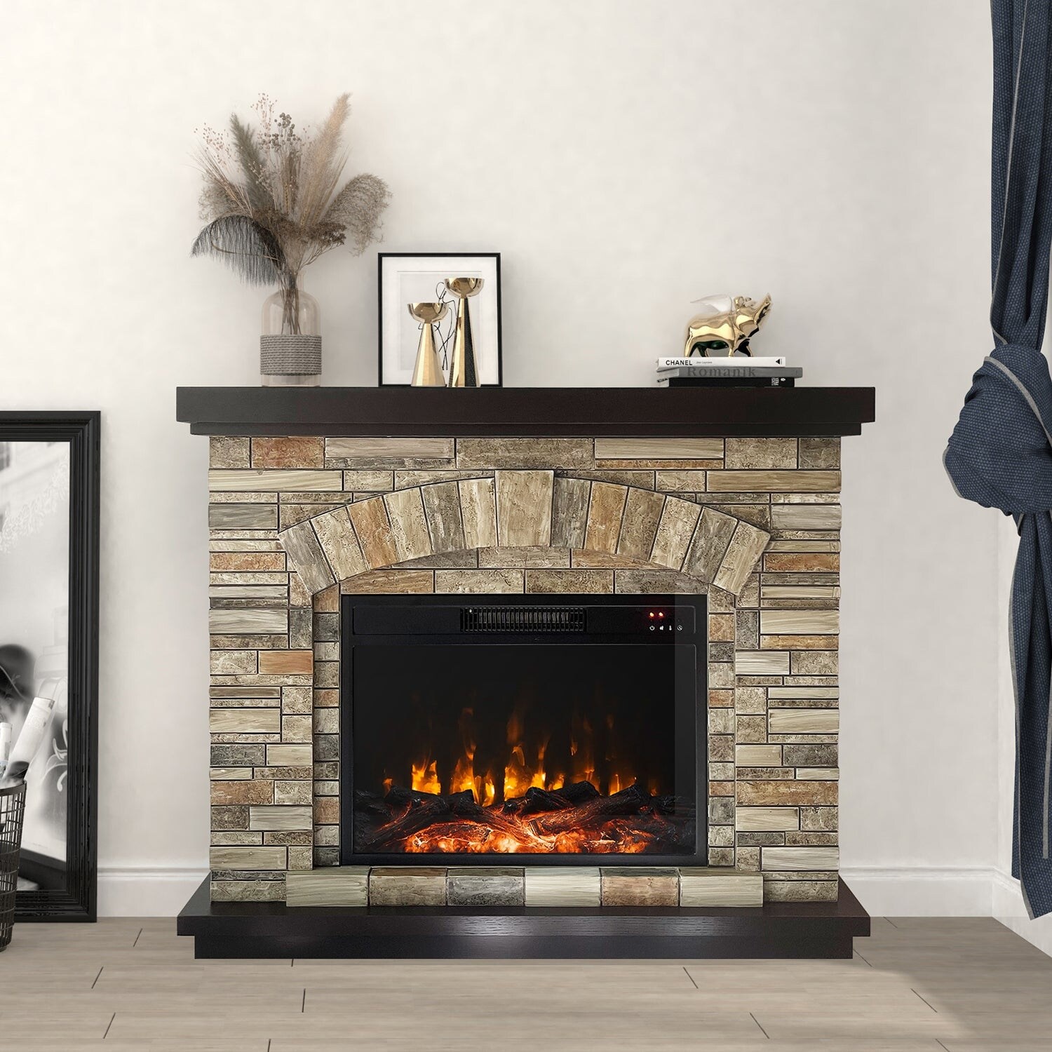 42 Electric Fireplace with Mantel Faux Stone Indoor Freestanding Fireplace  by Real Flame - 42undefined - On Sale - Bed Bath u0026 Beyond - 36616178