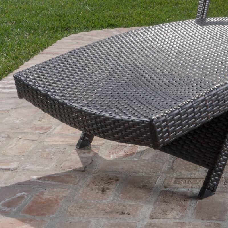 Outdoor Wicker Adjustable Chaise Lounge with Arms w/ table (Set of 2) by Christopher Knight Home