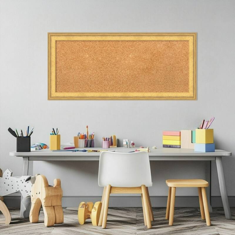 Owen Gold Wood Framed Cork Board - Bulletin Board, Organization Board, Pin Board