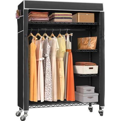 Portable Closet Rolling Clothes Rack 5 Tiers Heavy Duty Wire Garment Rack w/Wheels, Metal Clothing Rack with Oxford Fabric Cover