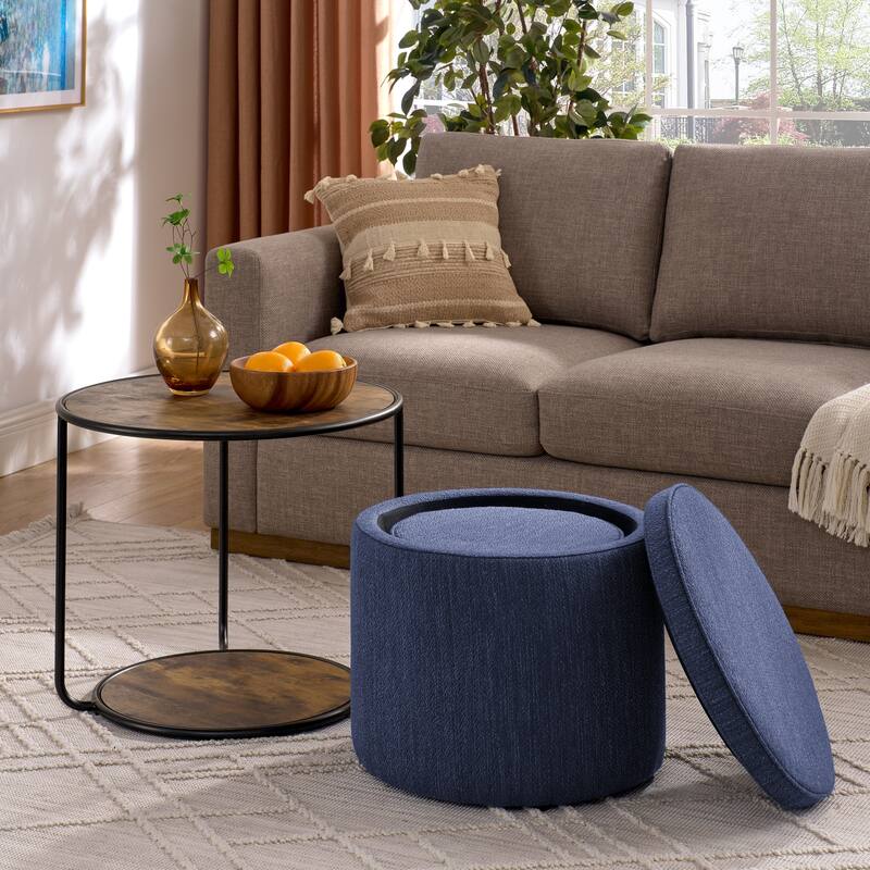 Ottoman, multifunctional combination set table Ottoman, combination of Ottoman and table, with drum stool, with storage space - Dark Blue