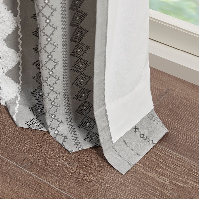 Cotton Printed Curtain Panel with Chenille Stripe and Lining 50x95"