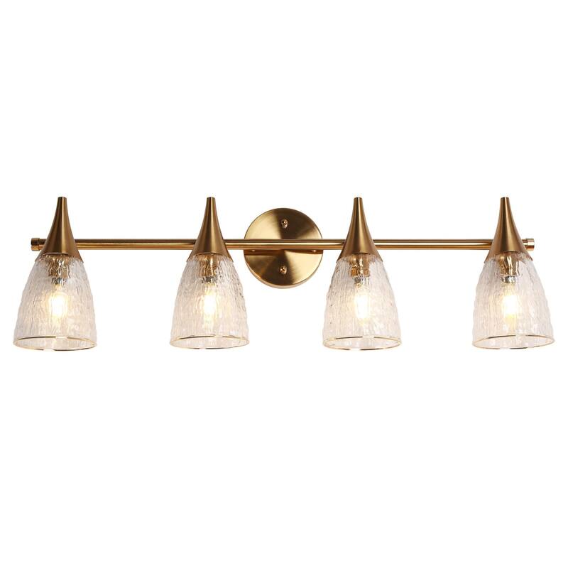 Modern 4-Light Gold Bathroom Vanity Light Textured Glass Wall Sconce - L29" x W6.3" x H8.7"