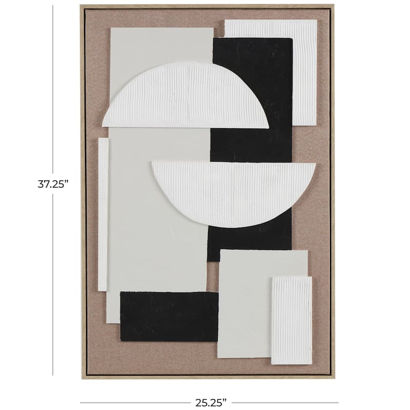 Wooden Geometric Textured Living Room Wall Decor with Abstract Black and White Shapes - Brown - Roche River Decor