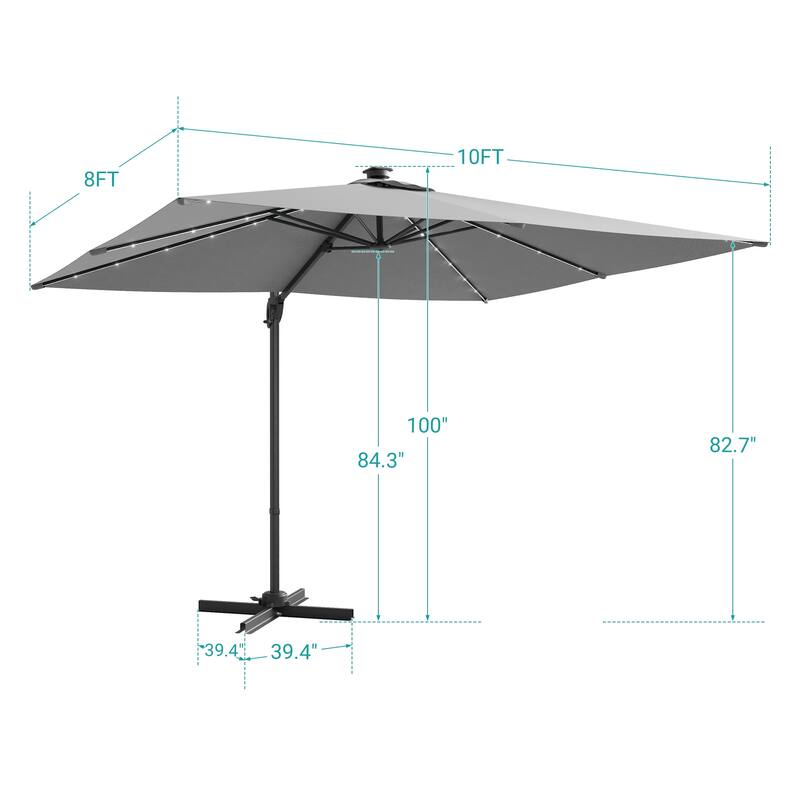 BONOSUKI Solar-powered 10x8ft Cantilever Patio Umbrella, Ultimate Outdoor Comfort with 360° Rotation and Canopy Angle Adjustment