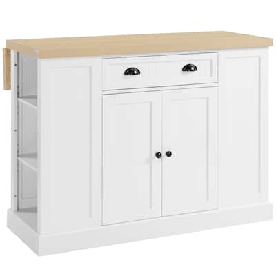HOMCOM 47" Wooden Kitchen Island, Kitchen Countertop Storage Cabinet with Drop Leaf, Drawer, Open Shelves, Storage, White
