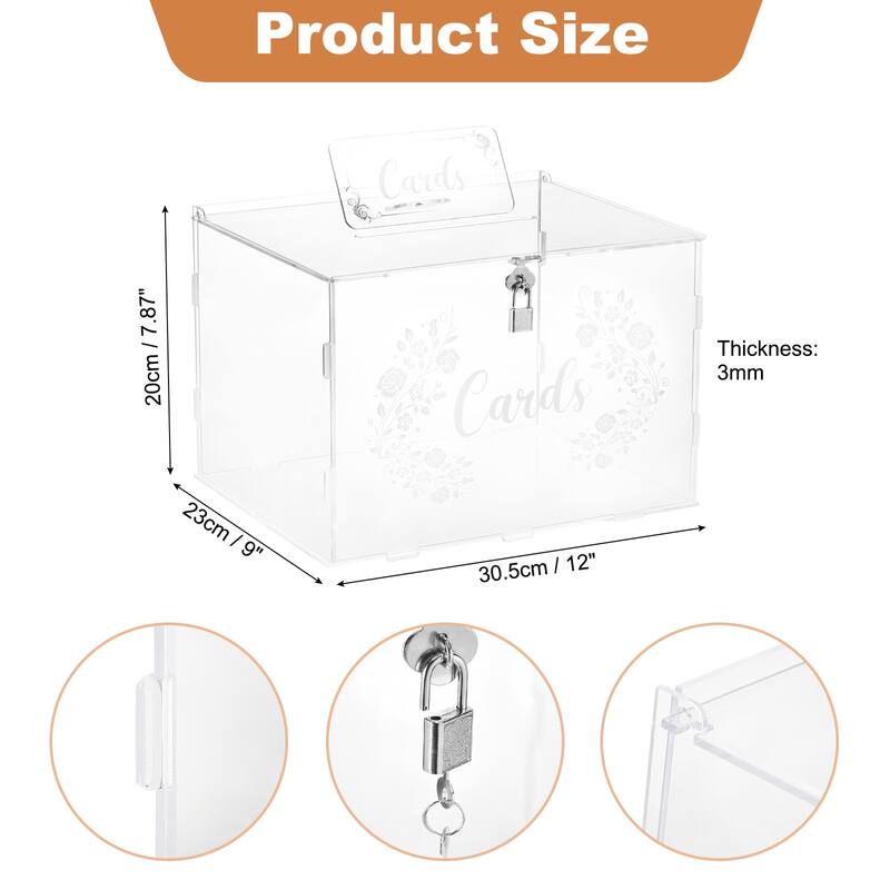 Acrylic Wedding Card Box with Lock Gift Card Box for Wedding Reception - Clear - Clear