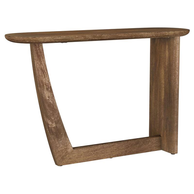 Leti Sofa Console Table, 46 Inch, Brown Mango Wood, L Shaped Base