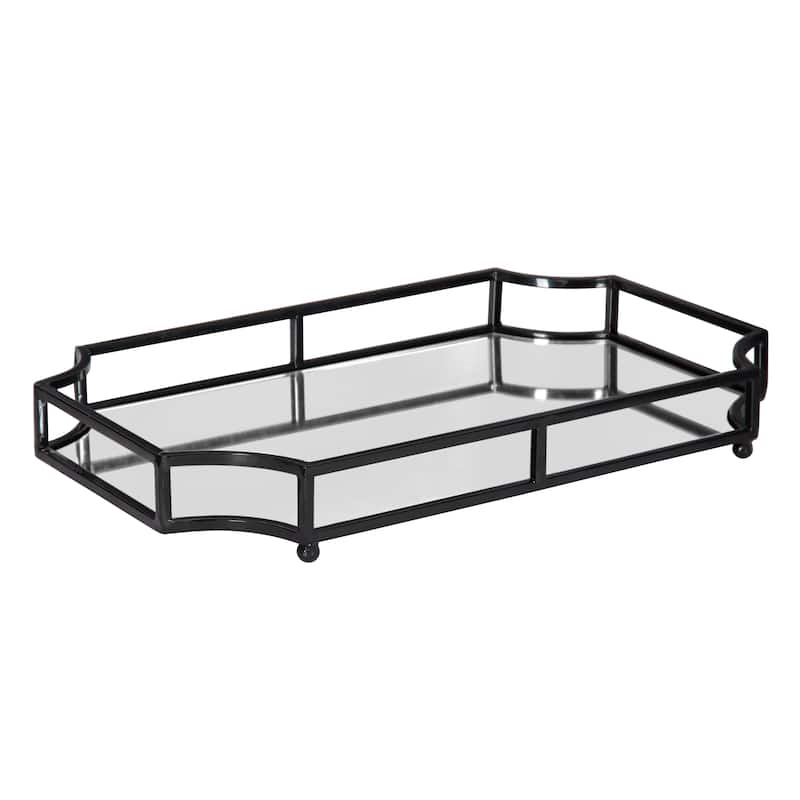 Kate and Laurel Ciel Mirrored Decorative Tray - 19x13x3 - Black