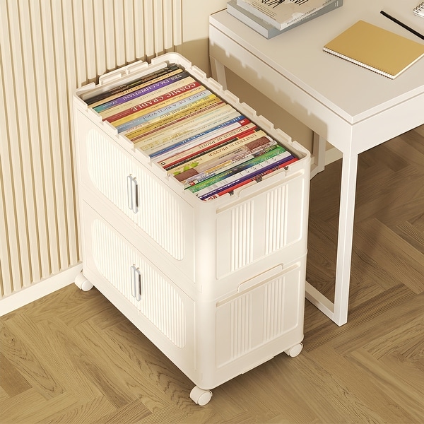 Modern 3-Tiers Folding Plastic Storage Cabinet with Magnetic Door