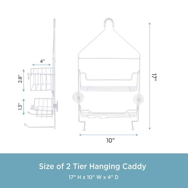 dimension image slide 1 of 2, Kenney Rust-Resistant 2-Tier Small Hanging Shower Caddy - White