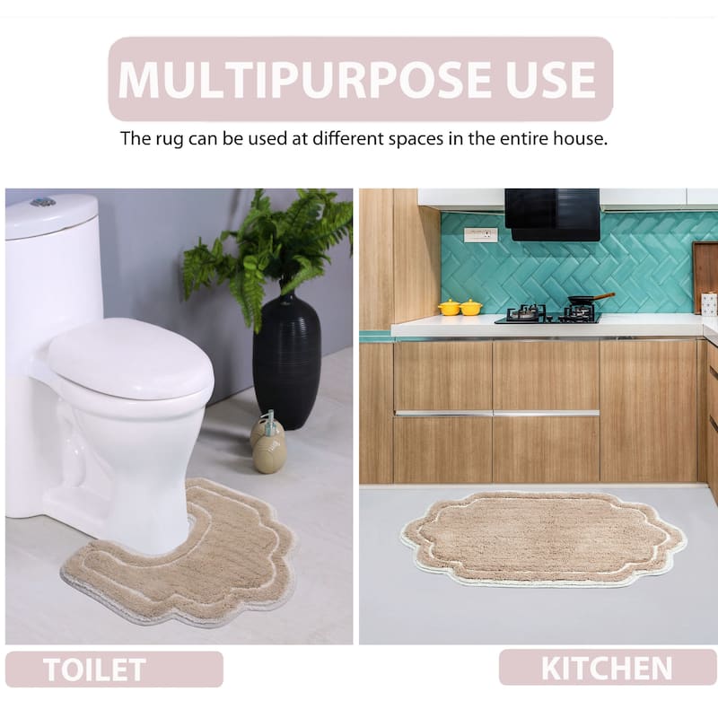 Allure Collection 100% Cotton Non-Slip Bathroom Rug Set, 3 Piece Machine Washable- Bathroom Rug, Bath Rug, U Shaped Contour