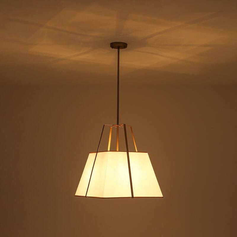 Mid-Century 4-Light Square White Fabric Cage Pendant Chandelier