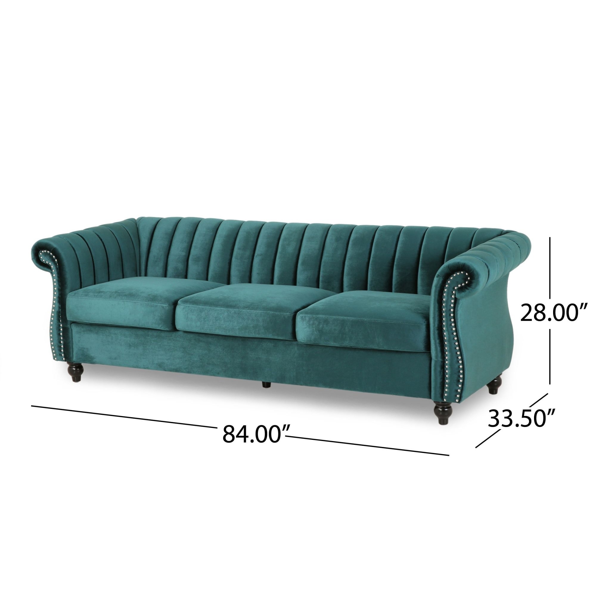 Teal Velvet 3-seater Rolled Arms Sofa with Button Tufting Bed Bath