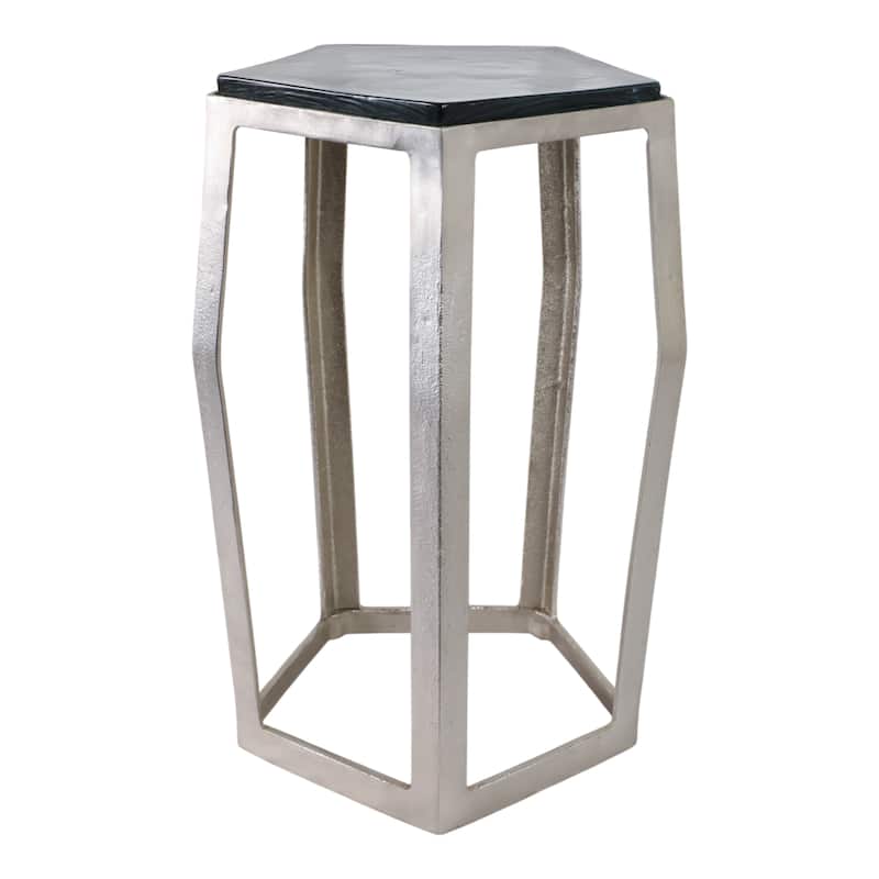 Marble Side Table Metal Frame Modern Narrow Accent for Home Decor