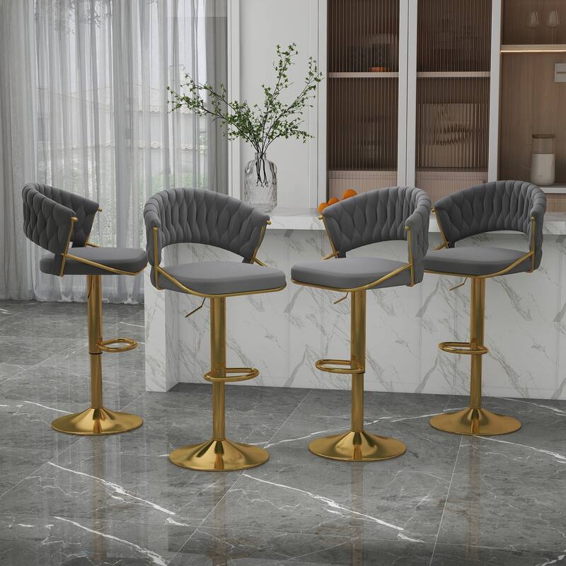 Set of 4 Bar Stool Adjustable Height with Swivel Seat - GRAY