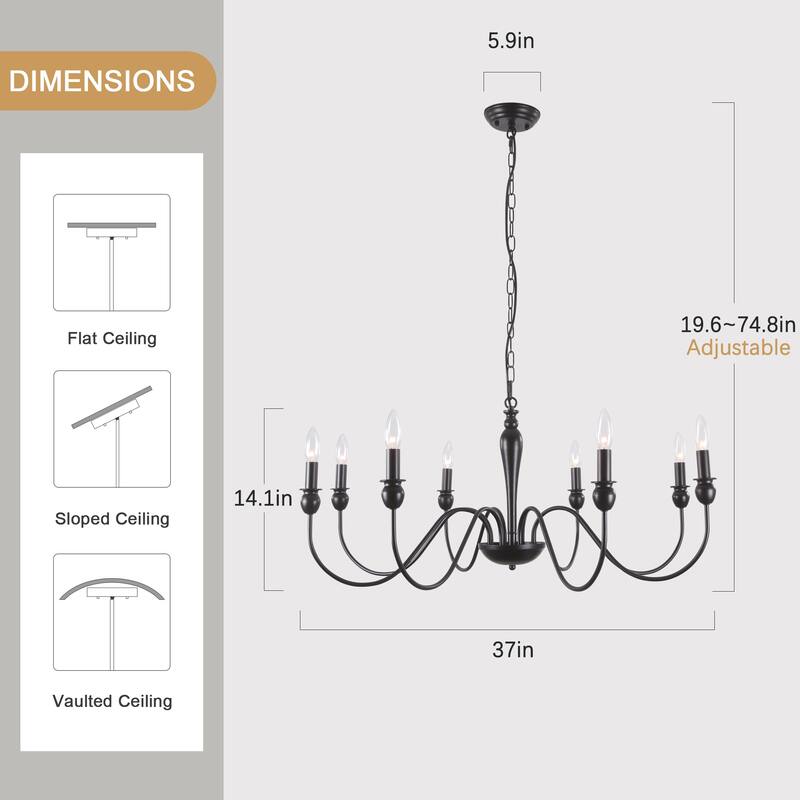 8-Light Candlestick Hanging Linear Island Chandelier Lighting Fixture for Dining Room Kitchen Island