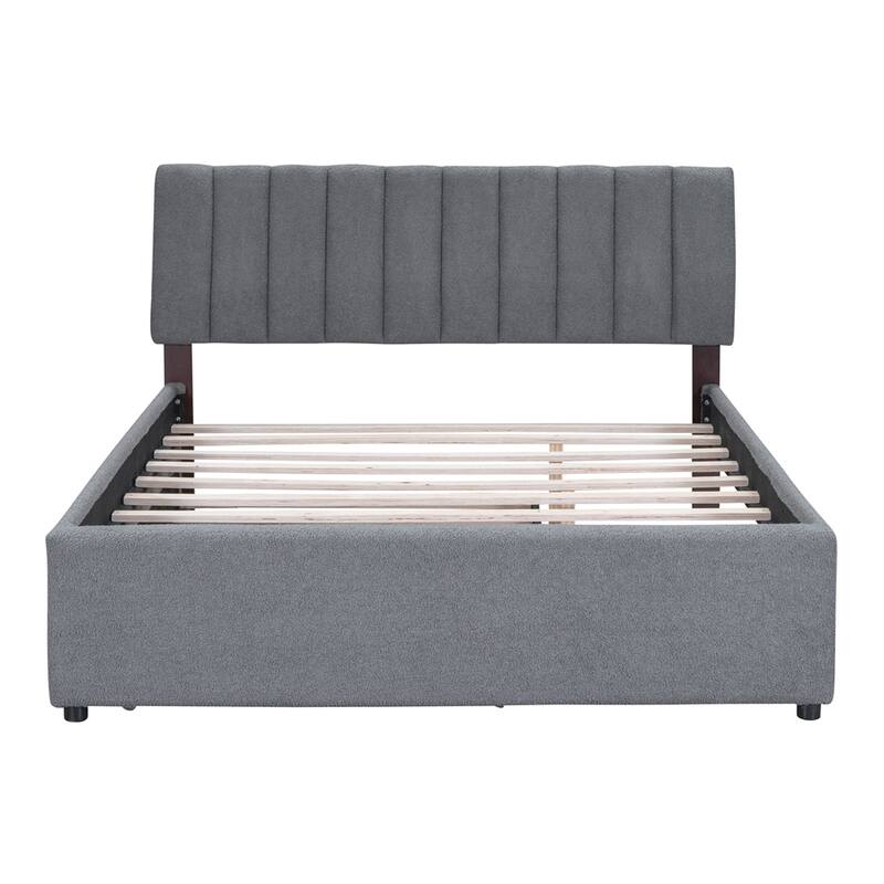 Queen Size Upholstered Platform Bed with Trundle and LED Bed Frame