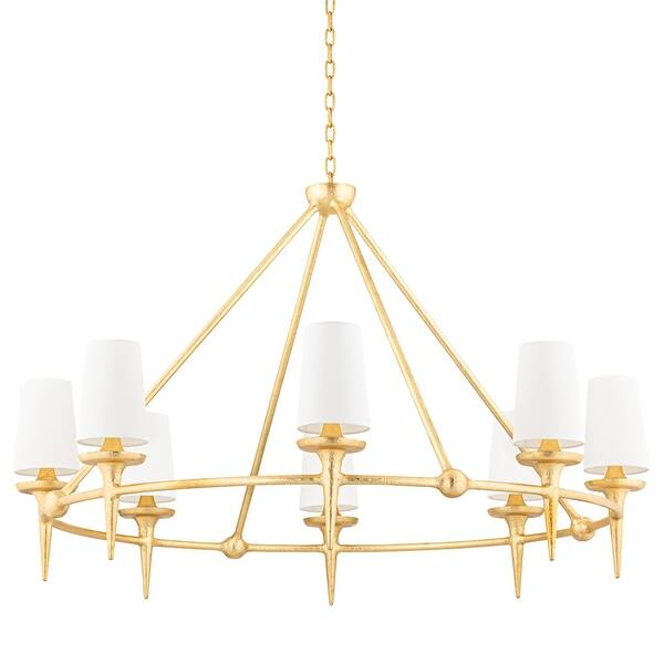 slide 1 of 4, Torch 8-Light Chandelier with White Shades Gold Leaf