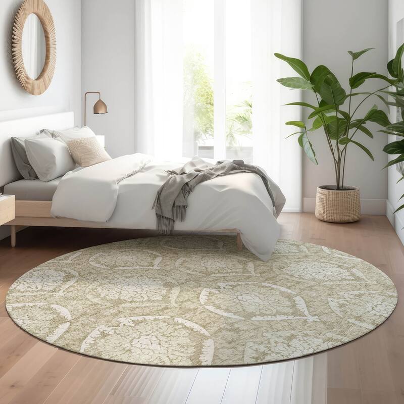 Premium Washable Super Soft Damask Imprints Mayfield Rug - Tan - 8' x 8' - Round