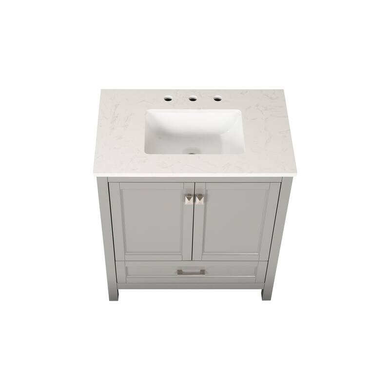 30" Freestanding Bathroom Vanity with Marble Top and Storage