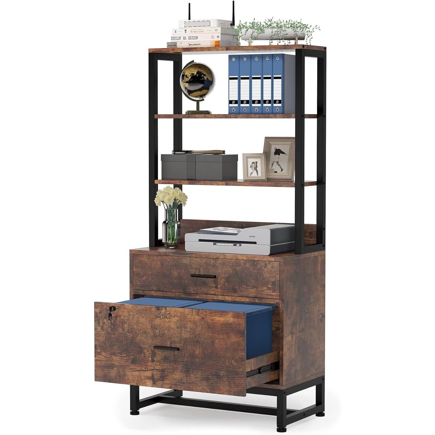 Particle Board Metal Lockable Filing Cabinet with Bookshelves