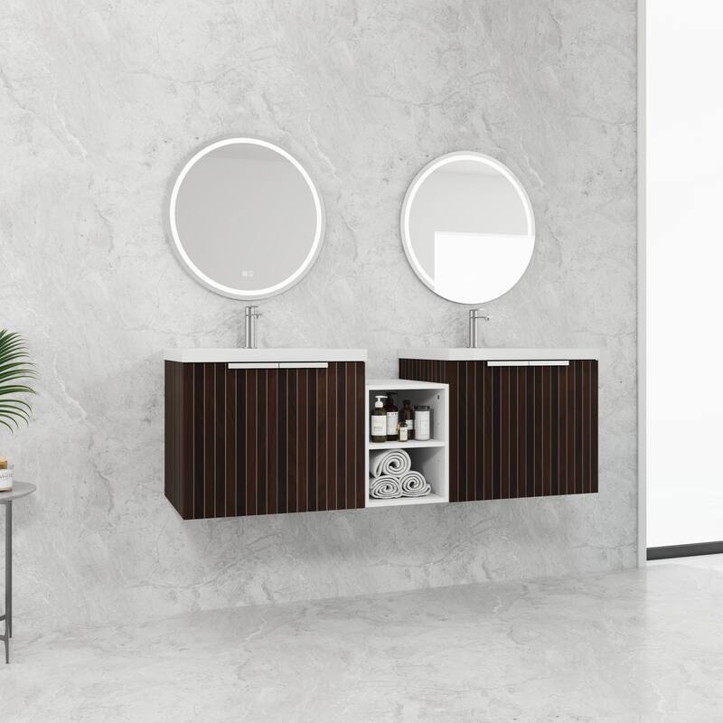 ARTCHIRLY 24/36/48/60/72/84 Inch Bathroom Vanity with Sink, Floating Bathroom Vanity with Soft Close Door and Shelf