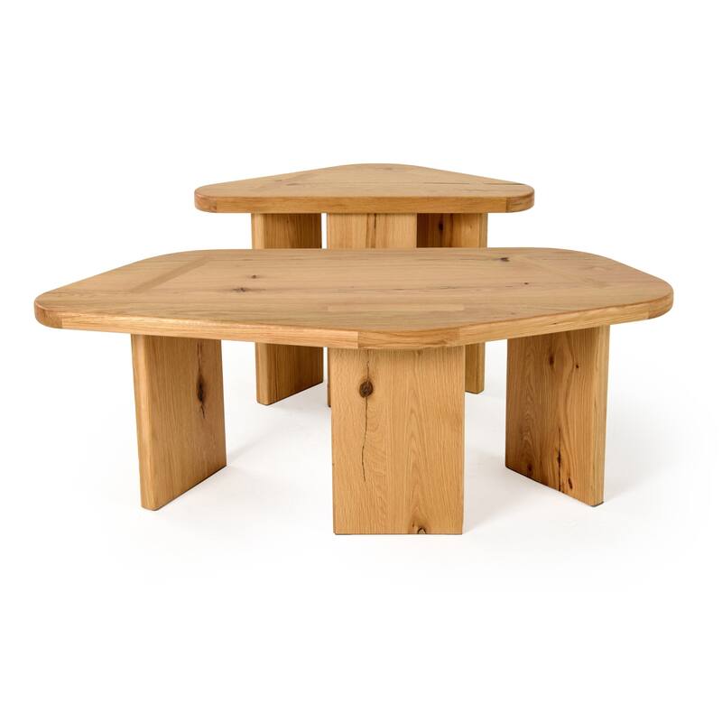 Cid Kirk Coffee Table Set of 2, Freeform Shape, Natural Oak Wood Frame