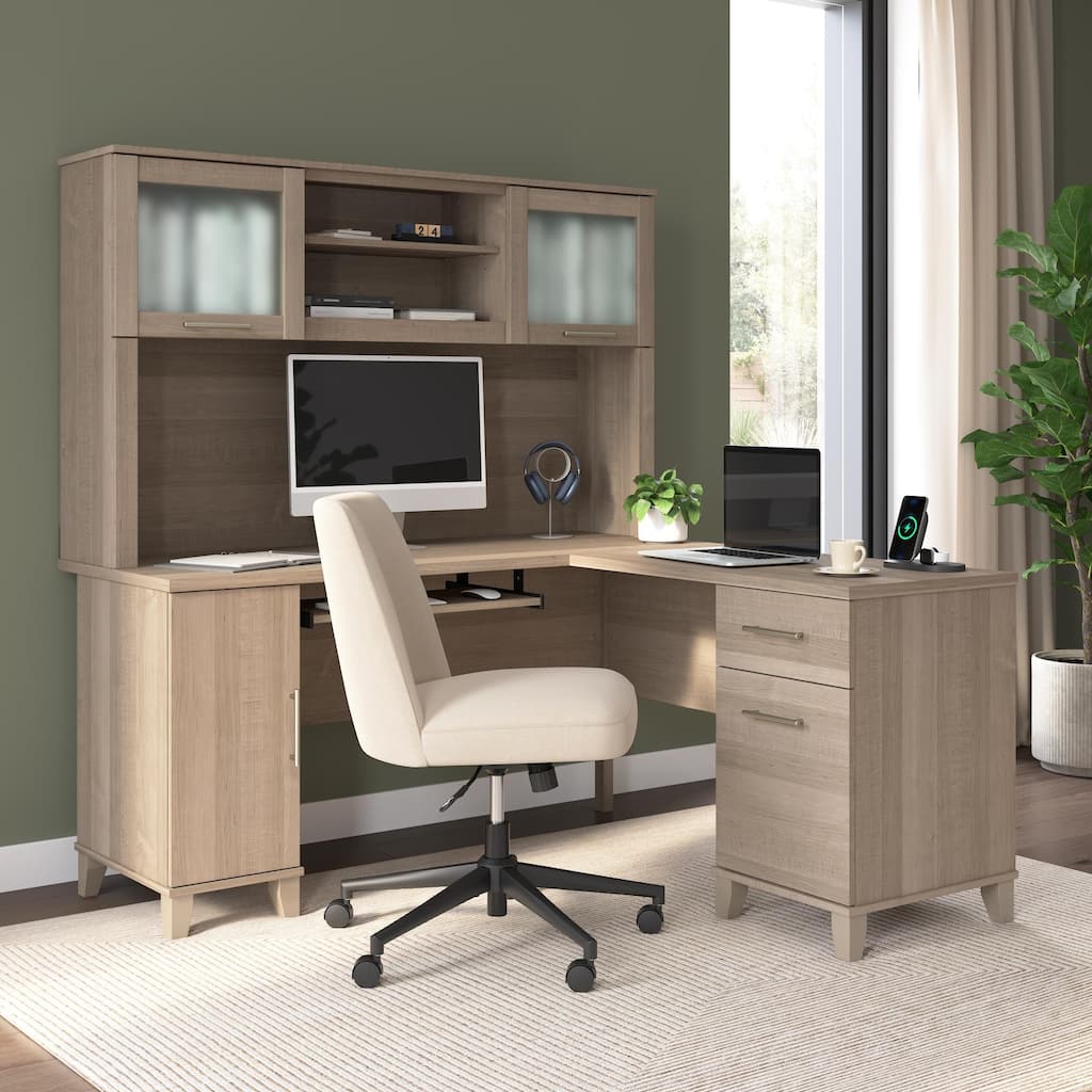 Bush Home Somerset 60W L Shaped Desk with Storage Hutch