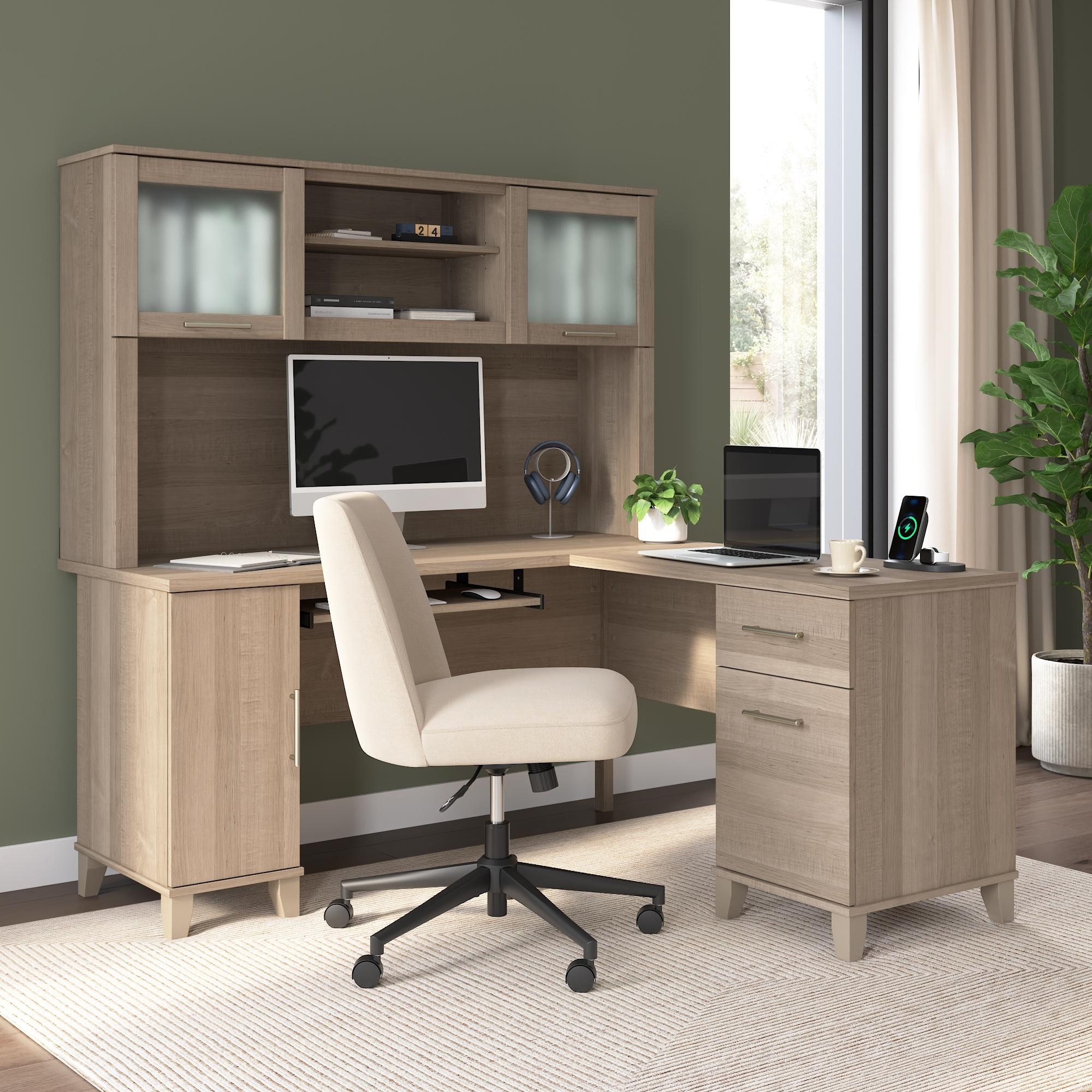 Bush Home Somerset 60W L Shaped Desk with Storage Hutch