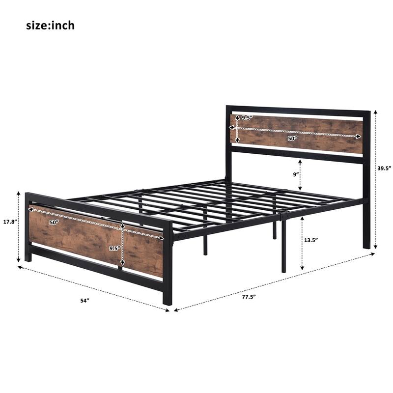 Metal and Wood Bed Frame Platform Bed