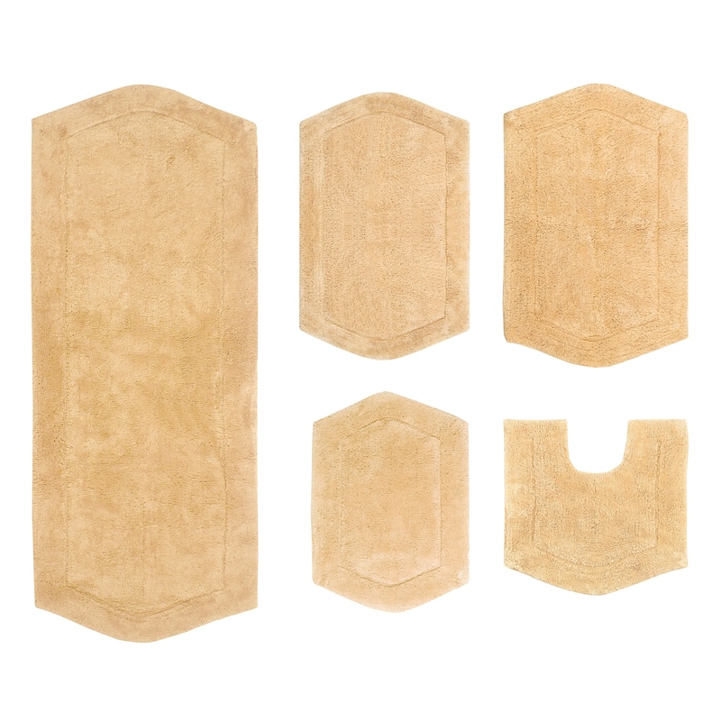 Waterford Collection 100% Cotton Non-Slip Bathroom Rug Set, Machine Washable Bath Rug, 5 Piece Bath Mat Set with Contour