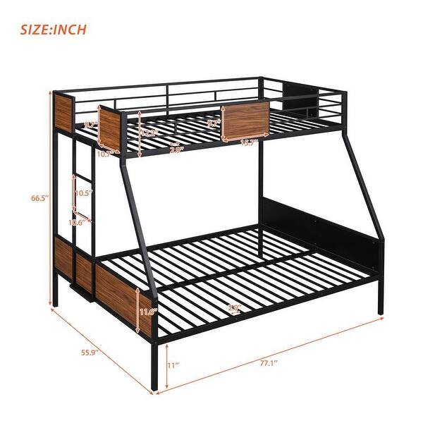 Twin over Full Steel Bunk Bed with Wooden Panel Safety Rail and Built