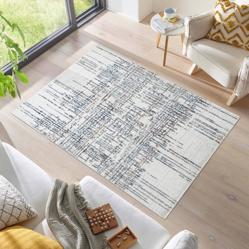 Tokyo Collection Gray/Beige/Navy Abstract Area Rug