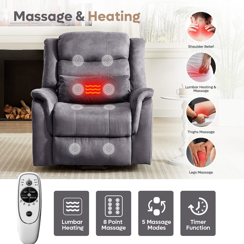 Bestier 37" Power Lift Recliner Chair With Massage and Heating, Electric Lift Recliner Single Sofa with Side Pockets for Elderly