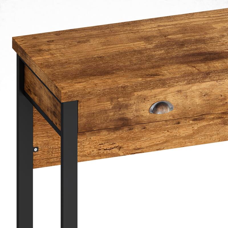 Dining Table and Chair Set with Shell Handle Drawers, Computer Table with Power Outlet, Round Upholstered Dining Chairs